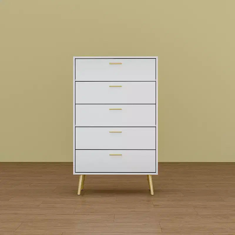 Famapy Commode Verticale Blanche 5 Tiroirs Grand Espace de Rangement Pieds de Meuble Hauts