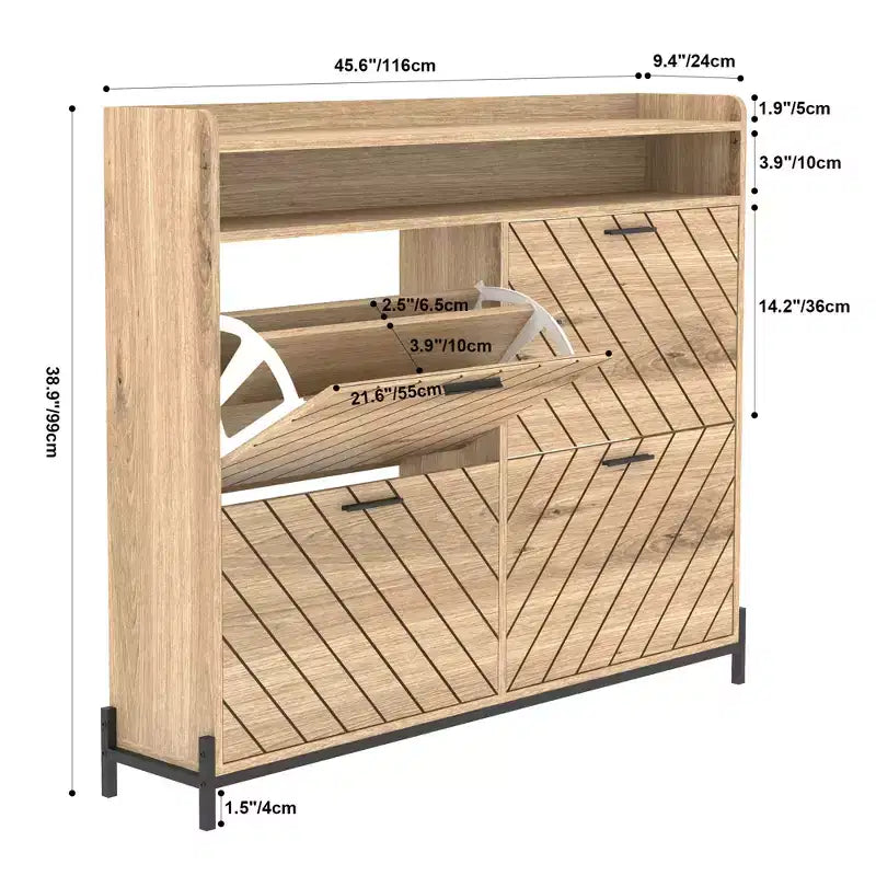 Meuble à Chaussures avec 4 Tiroirs Basculants, Range-Chaussures Étroit, en Bois H 98,5 cm